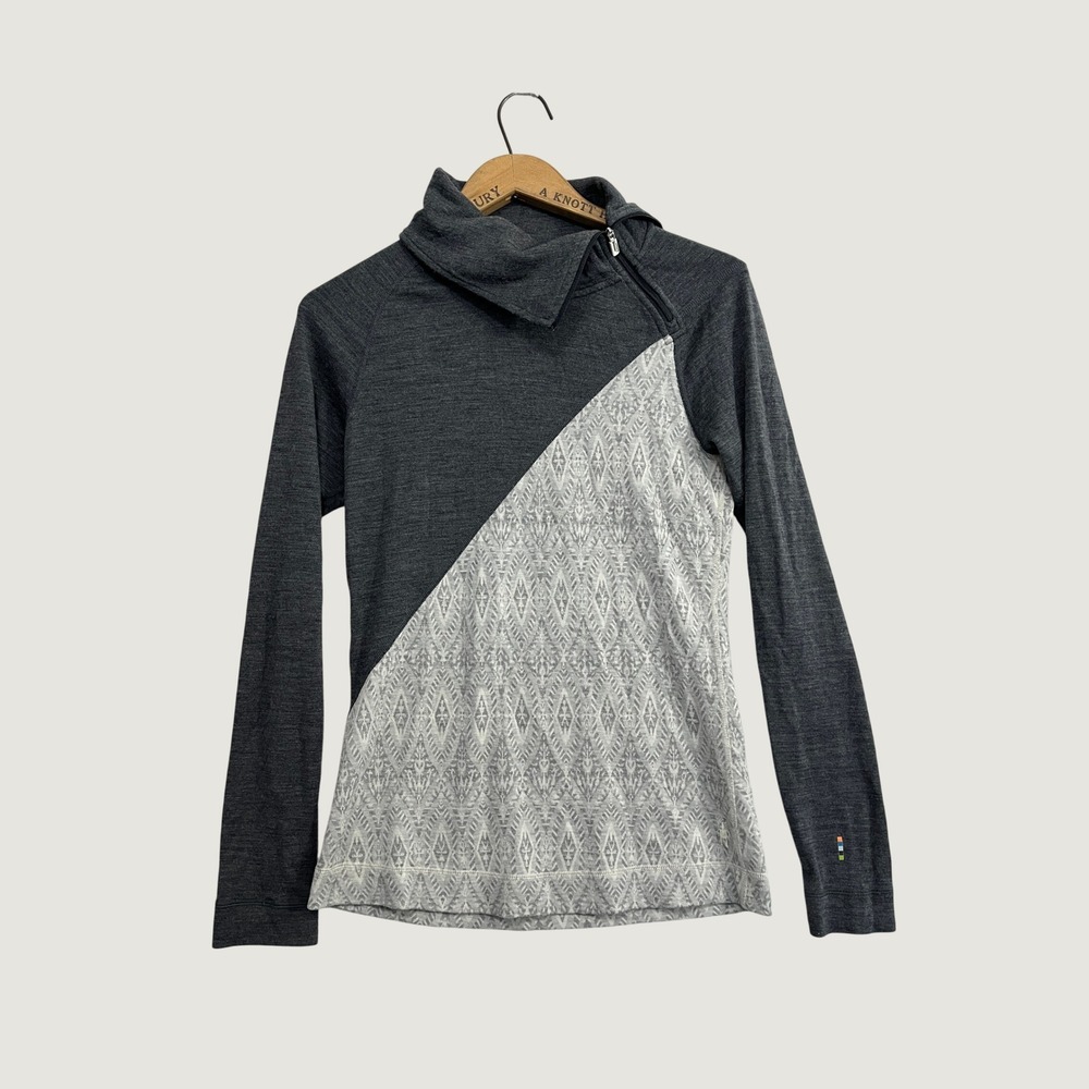 Smartwool Merino 250 Women Medium Gray Asymmetrical Zip Geometric Pullover Top